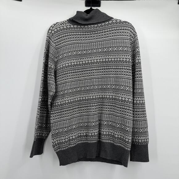 L.L.Bean Sweater Womens XL Gray White Turtleneck Fair Isle Nordic Cashmere Blend - Picture 4 of 11